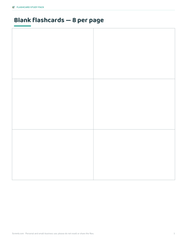 Preview of Blank Flashcards 8 Per Page